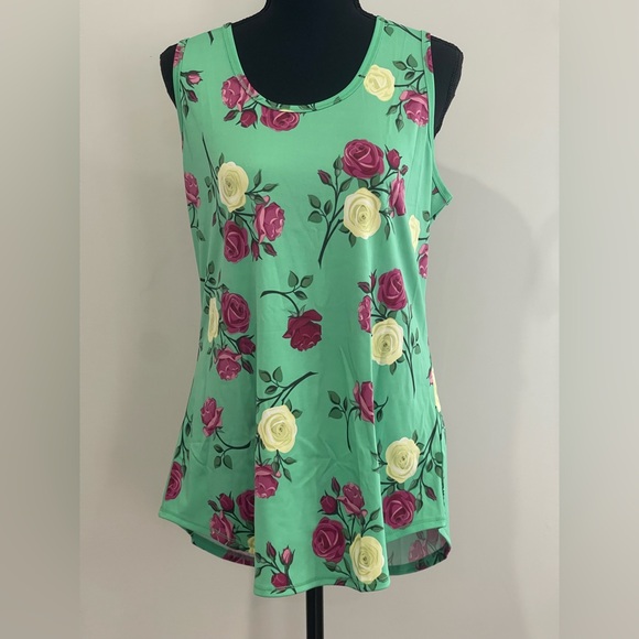 New LuLaRoe XL‎ Floral Sleeveless Top - Green with Pink and Yellow Roses 409 - Picture 1 of 9